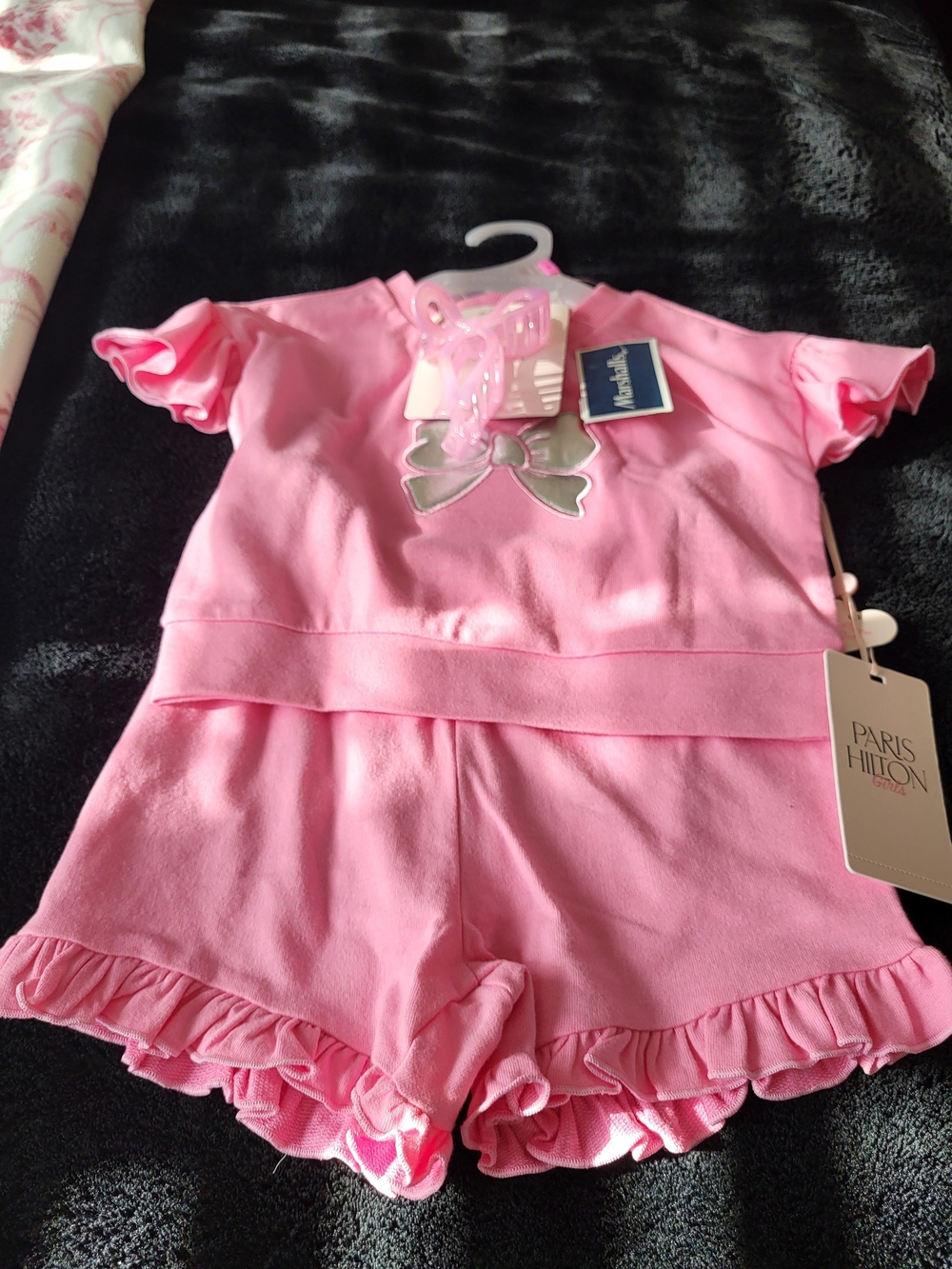 Paris Hilton Pink Ruffle Short Set with Bow